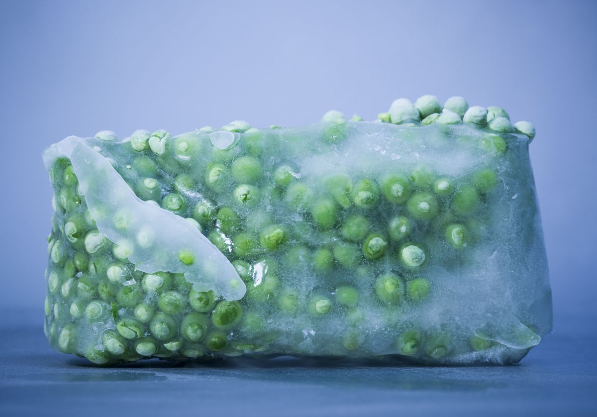 block of frozen peas