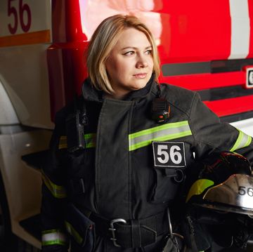 blond woman firefighter