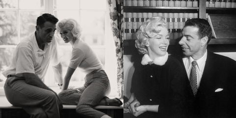 bobby cannavale and ana de armas as joe dimaggio and marilyn monroe next to monroe and dimaggio in real life