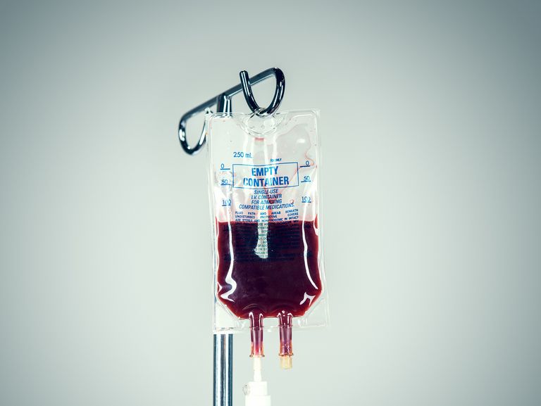 blood in iv drip at hospital