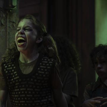 a picture of a scary girl with enlarged teeth from the movie bloodride by netflix