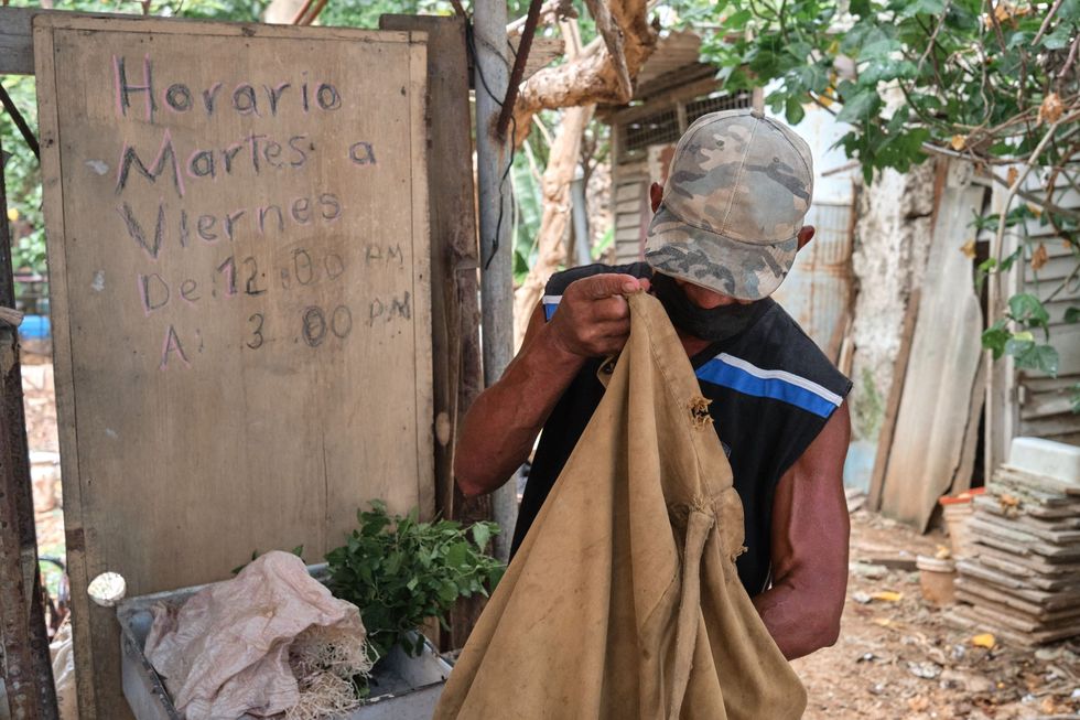 In een gemproviseerd apotheekje in Havana doorzoekt Jos Ferrera Zamora 55 de kruiden die in het schuurtje worden aangeboden De medicinale planten worden tweemaal per week geplukt
