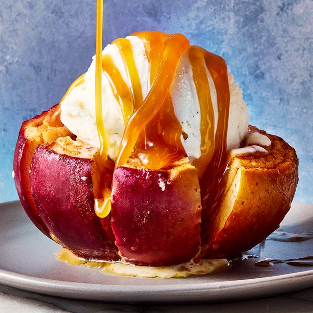 Bloomin' Apples apples cut and topped with vanilla ice cream and caramel