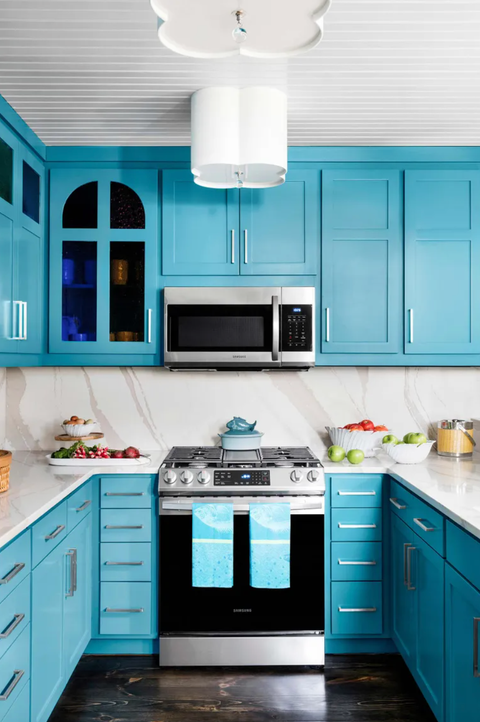 blue cabinets in kitchen