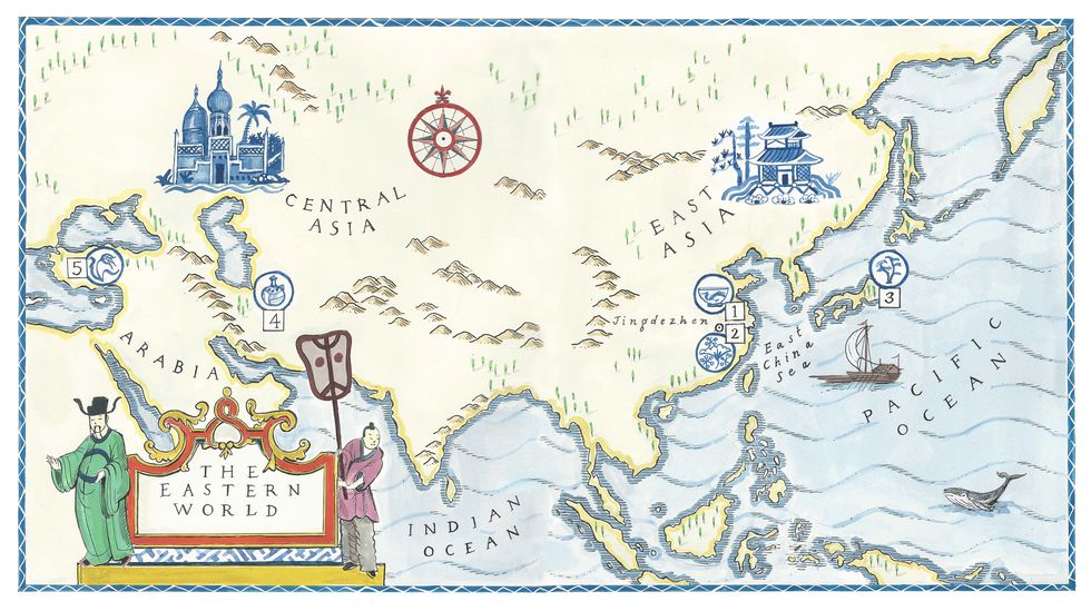 a handprinted illustration of a map of the eastern world