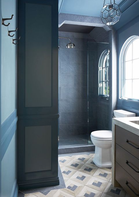 contemporary blue and gray bathroom