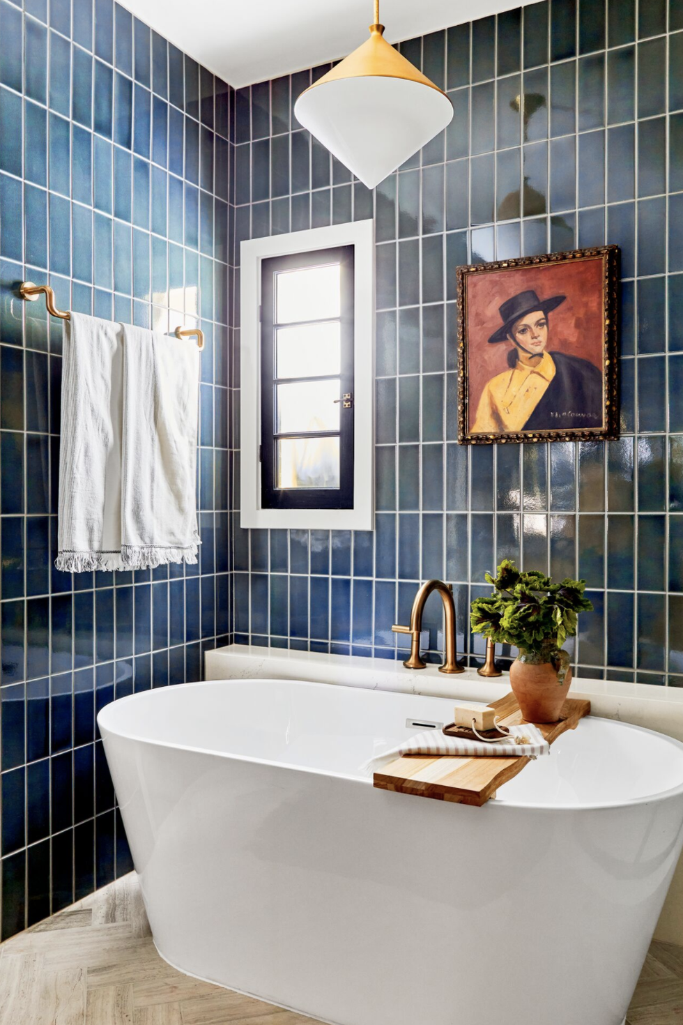 Blue Bathroom Decor, Blue & Gold Botanical Towel, Nature Home