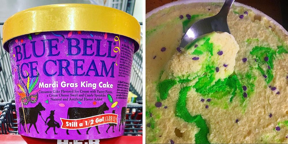 Blue Bell’s Mardi Gras King Cake Ice Cream Has Colorful Cream Cheese Swirls