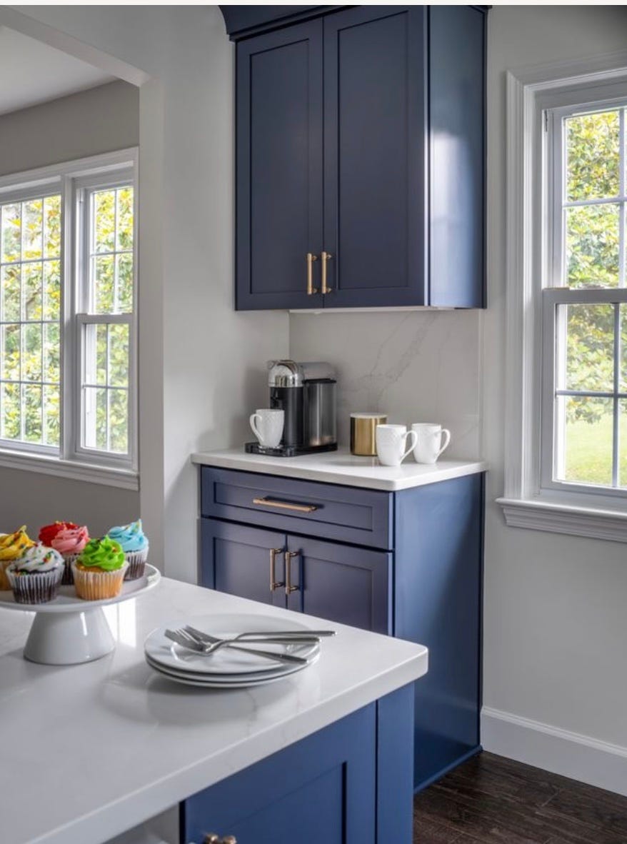 blue coffee station in kitchen