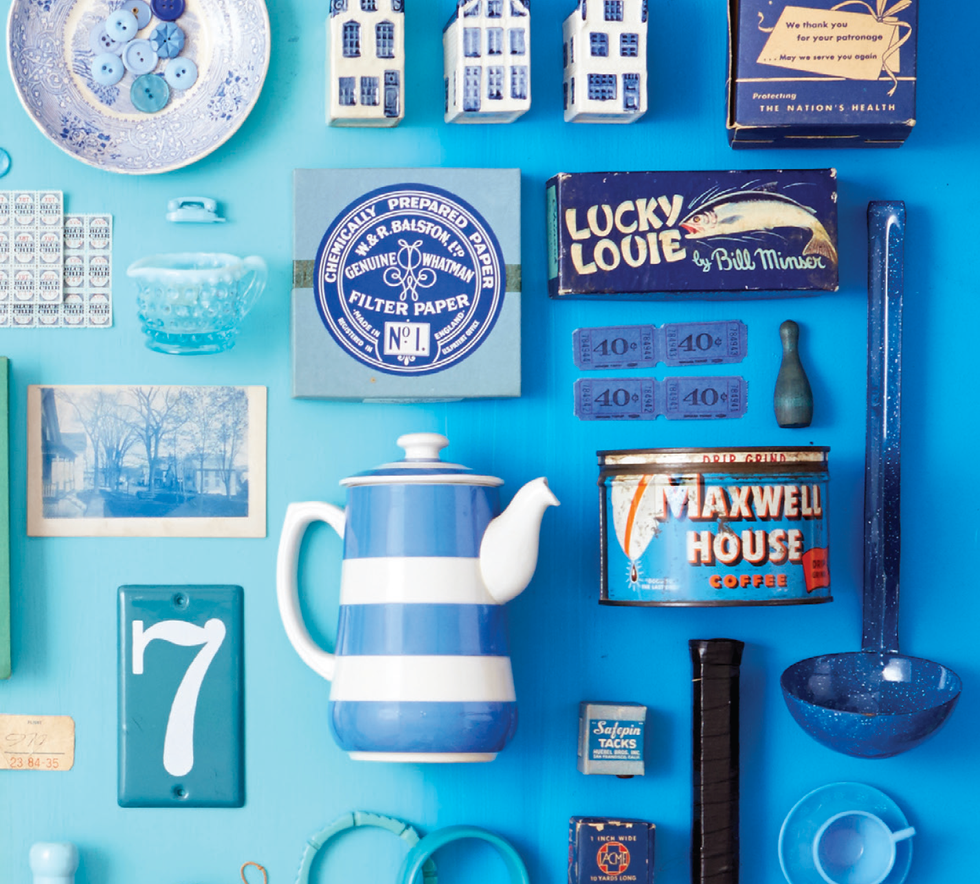 collection of blue vintage items