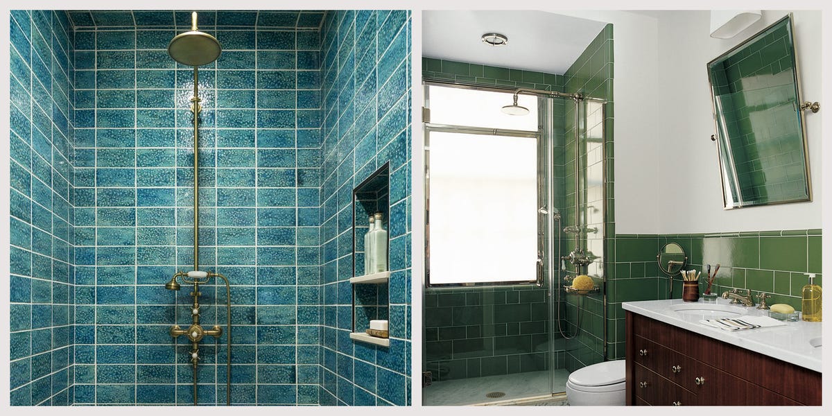 24 Creative Bathrooms with Vibrant Blue & Green Shower Tiles