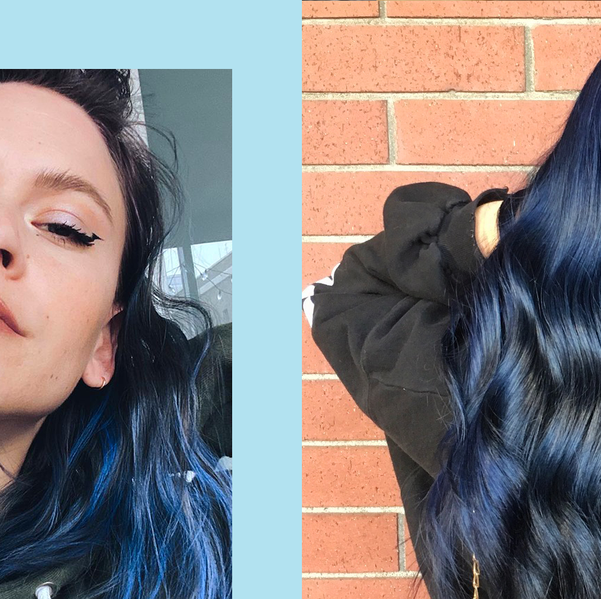 pretty girls with dark blue hair