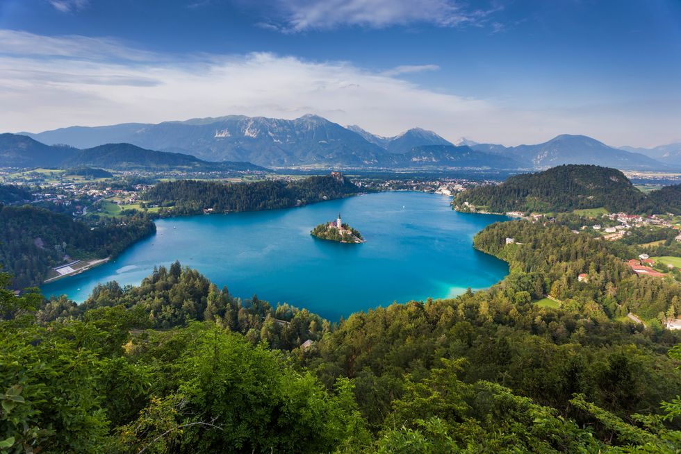 blue lake surrounded by forest in slovenia