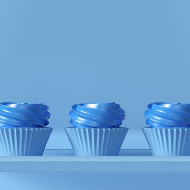 3 blue luxury rosette muffin cakes