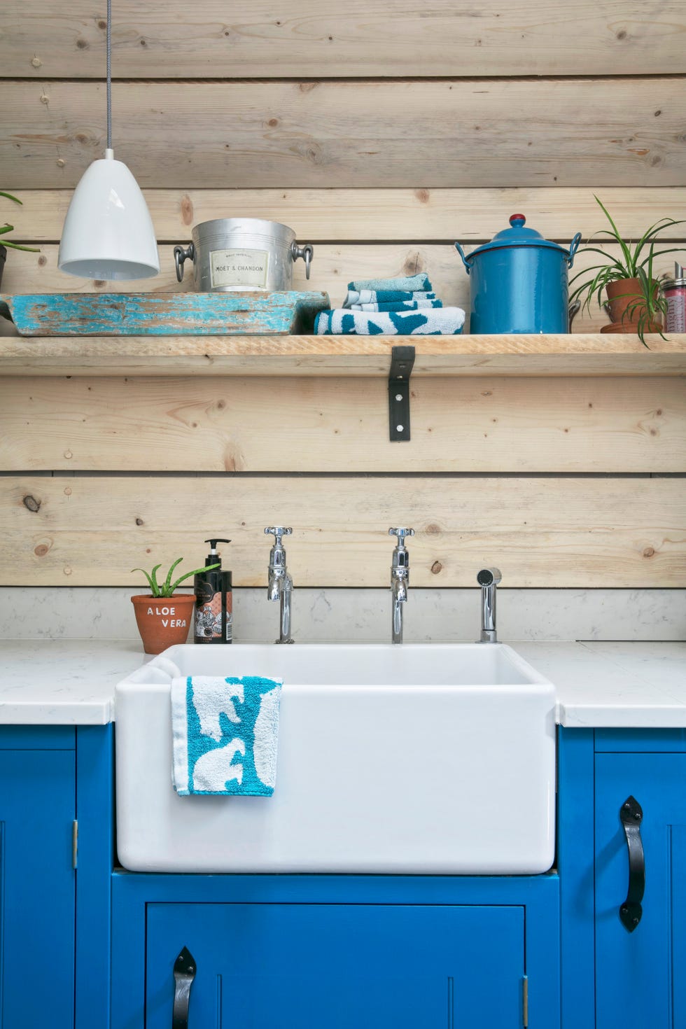 belfast sink and panelling with shelf in hampshire home england uk