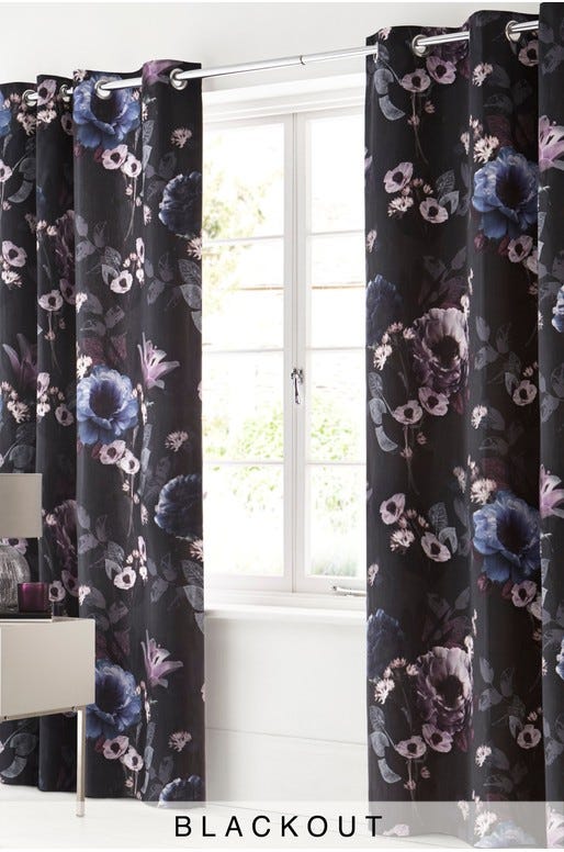 Blue Timeless Floral Blackout Eyelet Curtains