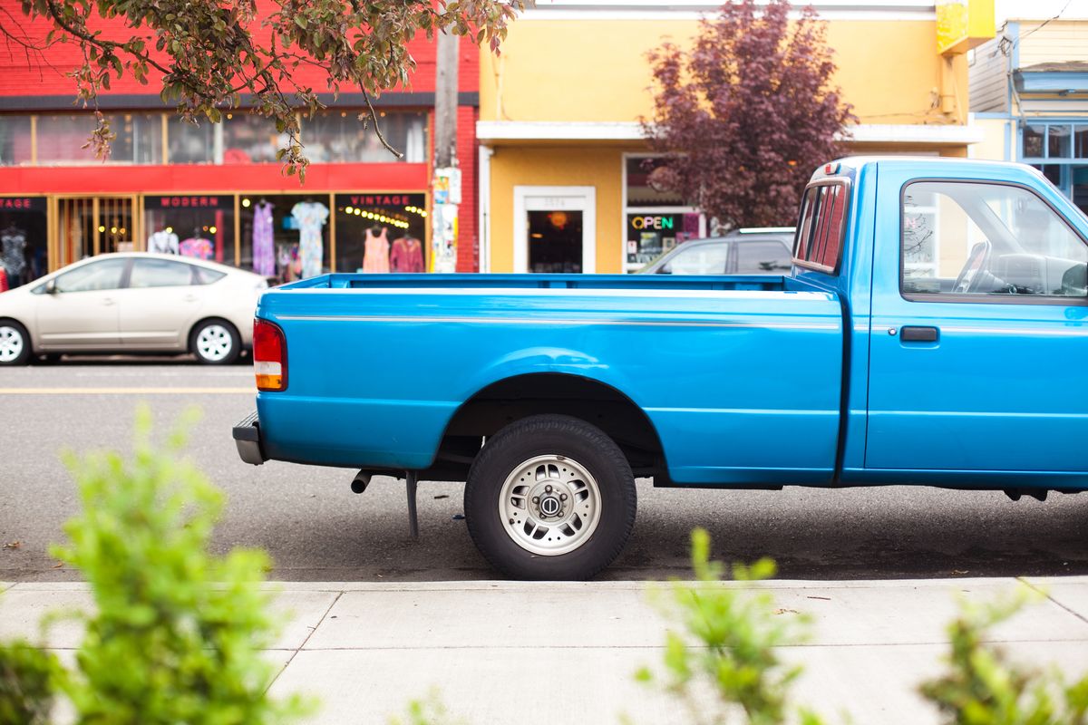 blue truck bed
