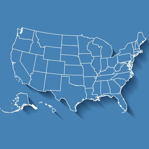 usa region map blue with white outline and shadow on blue background