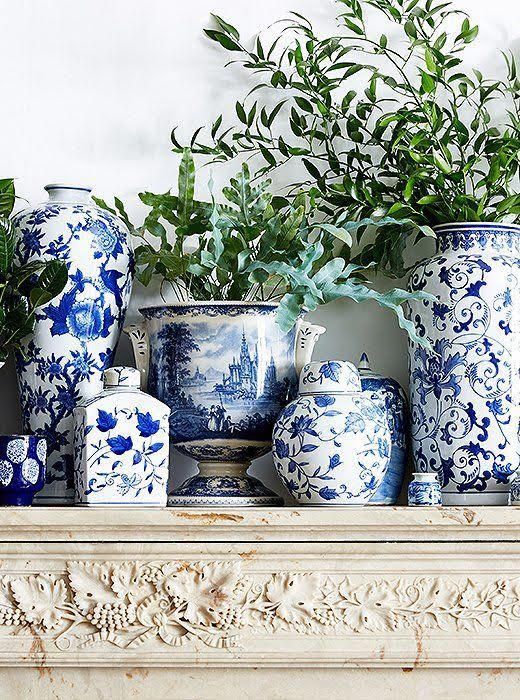 Blue and white porcelain, Porcelain, Blue, Ceramic, Shelf, Still life, Dinnerware set, Plant, Serveware, Room, 
