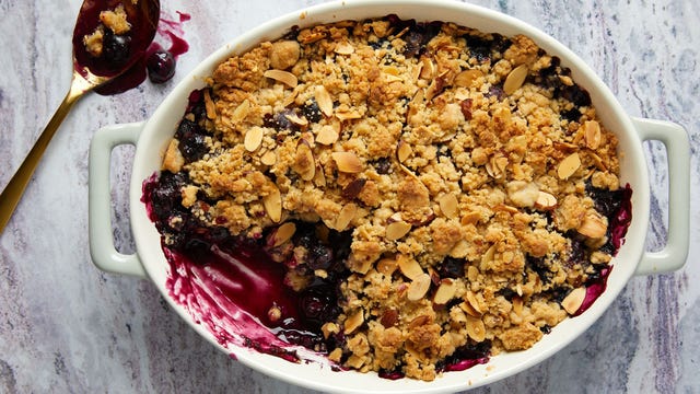 jammy blueberry center with a buttery crumble topping