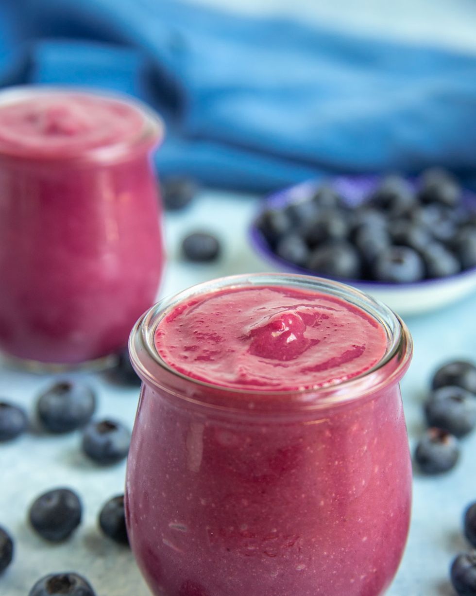 blueberry curd in glass jar