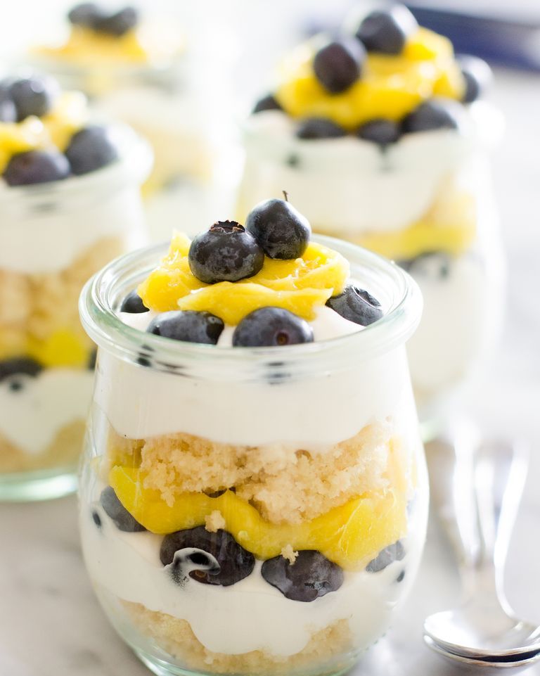 lemon blueberry trifles in glass jar