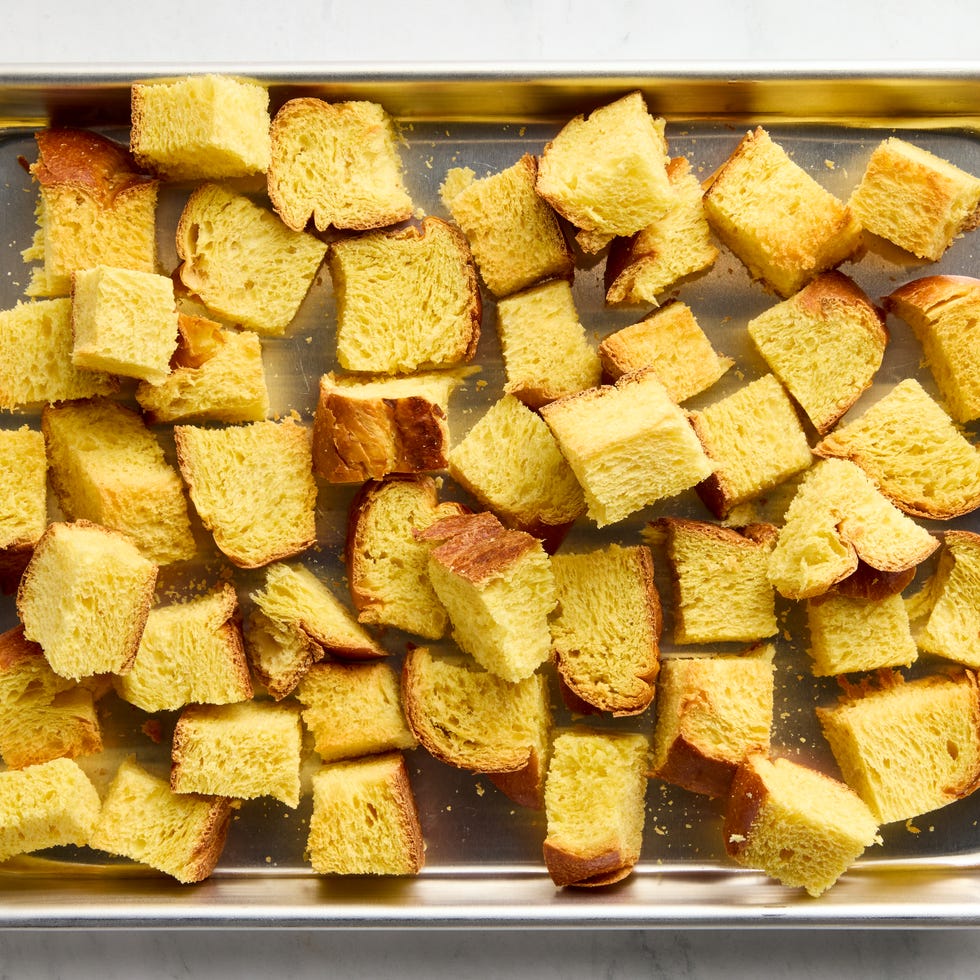 french toast casserole in a pan with blueberries
