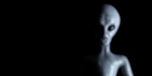 blurred background scary gray humanoid alien 3d rendering