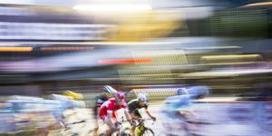 blurred view of cyclists competing in race