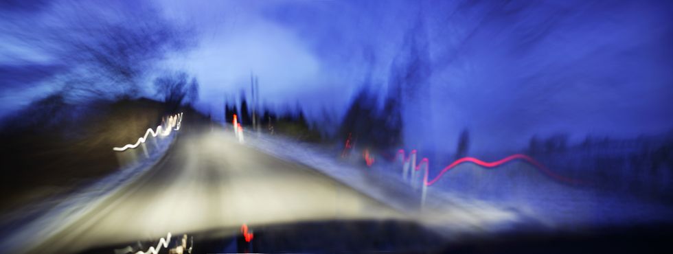blurry road at night