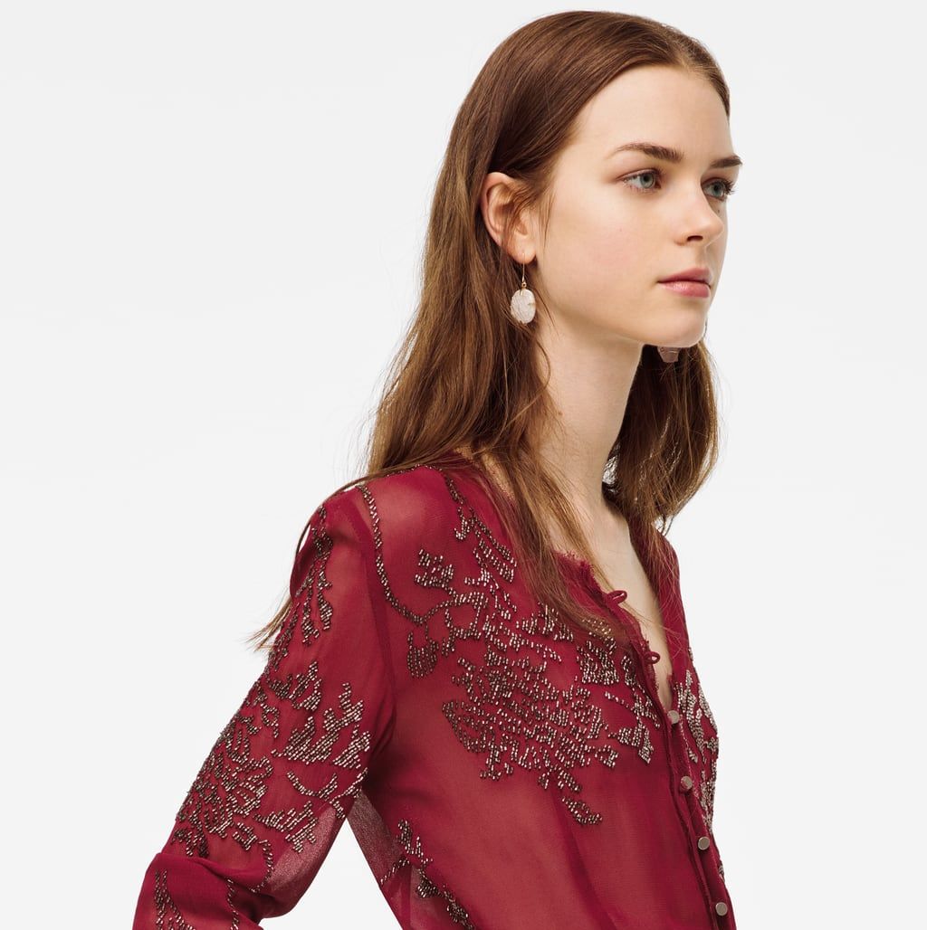 Nueve Latón pintar La blusa de Zara bordada semitransparente parece de Alta Costura