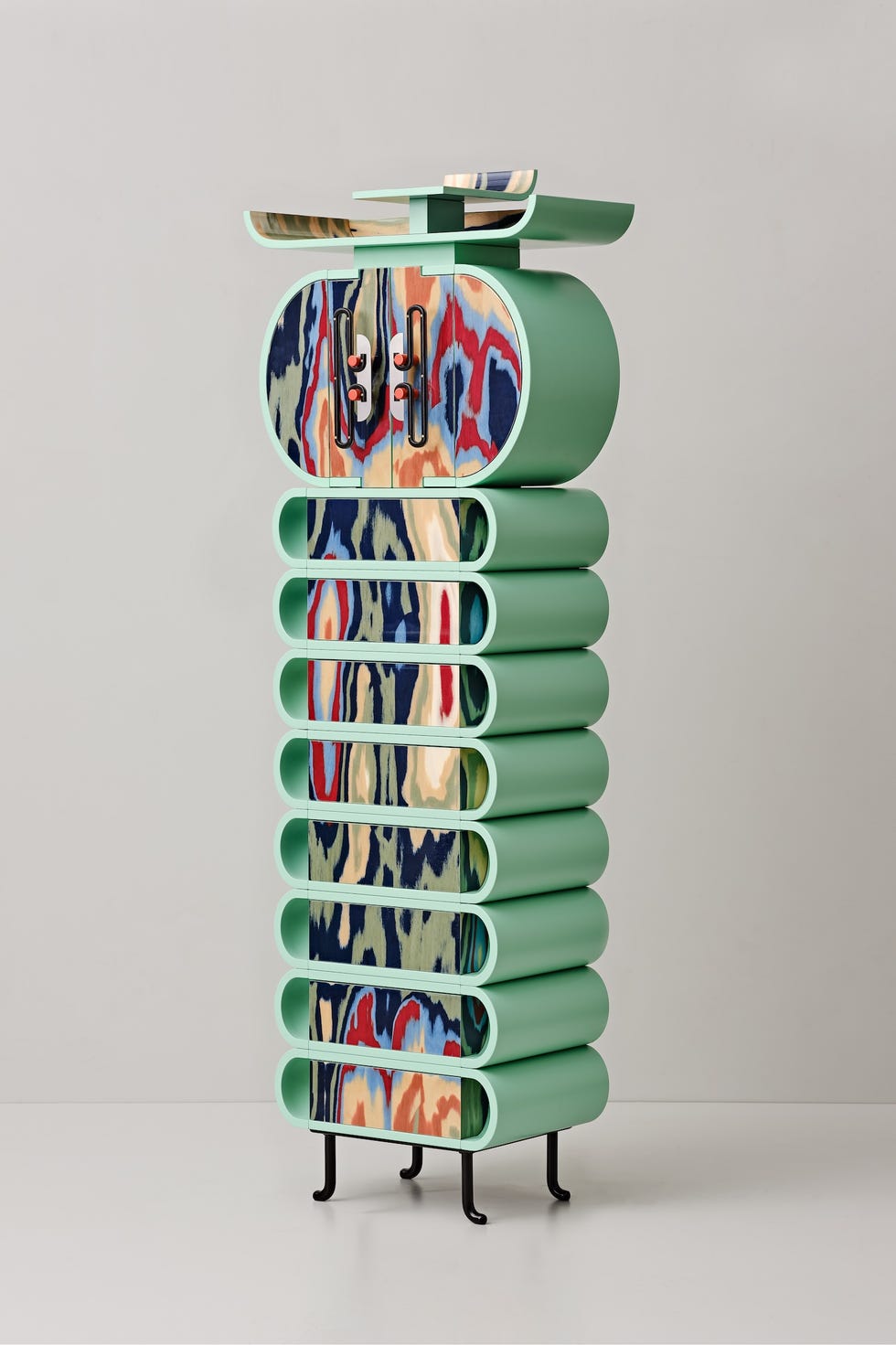 colorful modern storage cabinet with rounded edges