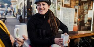 cyclist drinking coffee
