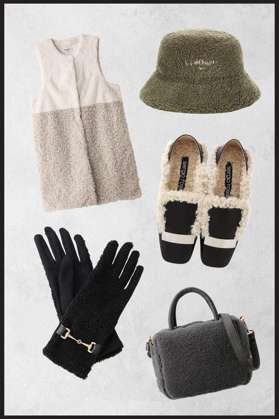 ELLE 　LE PHILボアケープアウター2023 人気完売品♡ LE PHIL(ル フィル)｜ウールボアケープ/グレー の通販｜ELLESHOP