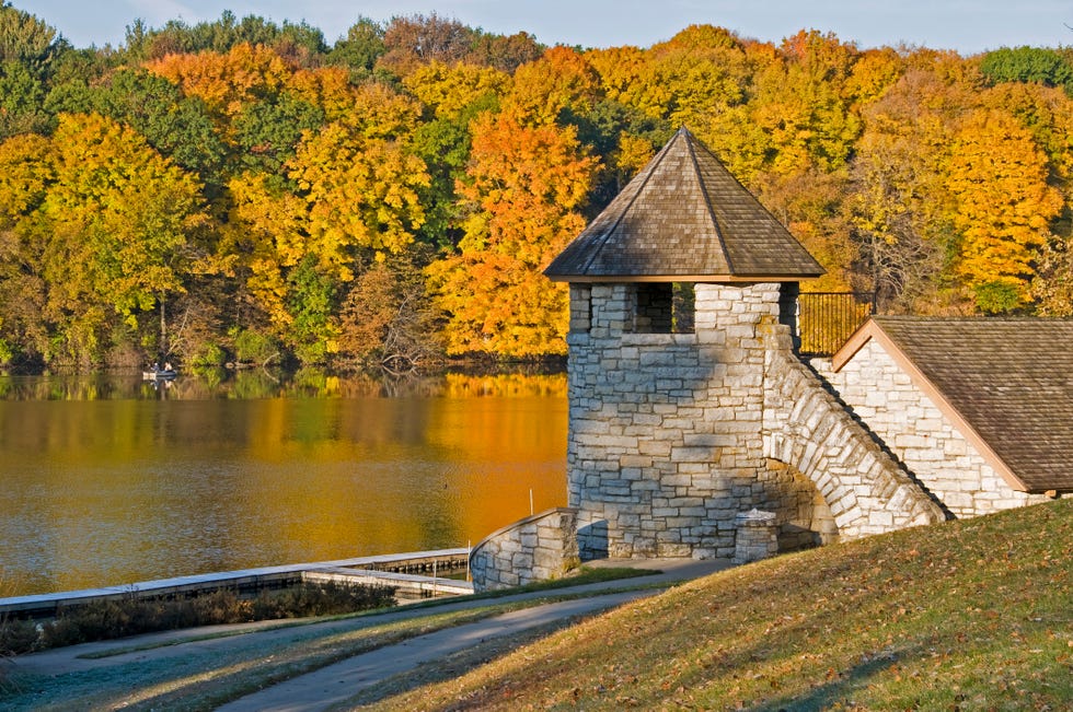 boathouse and fishermen on river in iowa