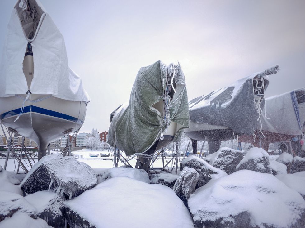 Boats Covered with Tarpaulin in Tempere Harbor, Finland