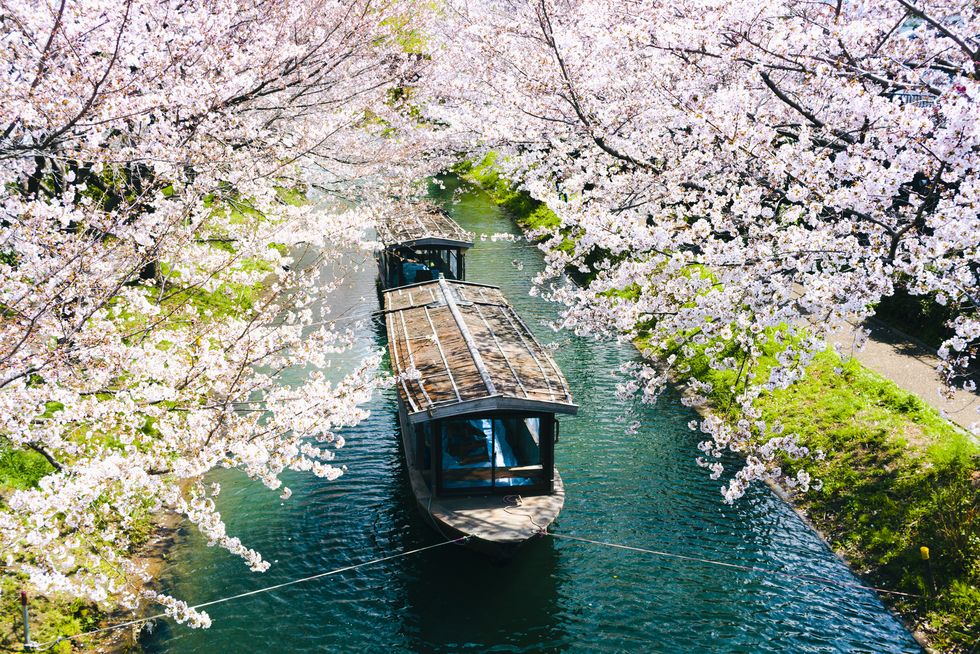boats tied up on the uji canal in kyoto city
