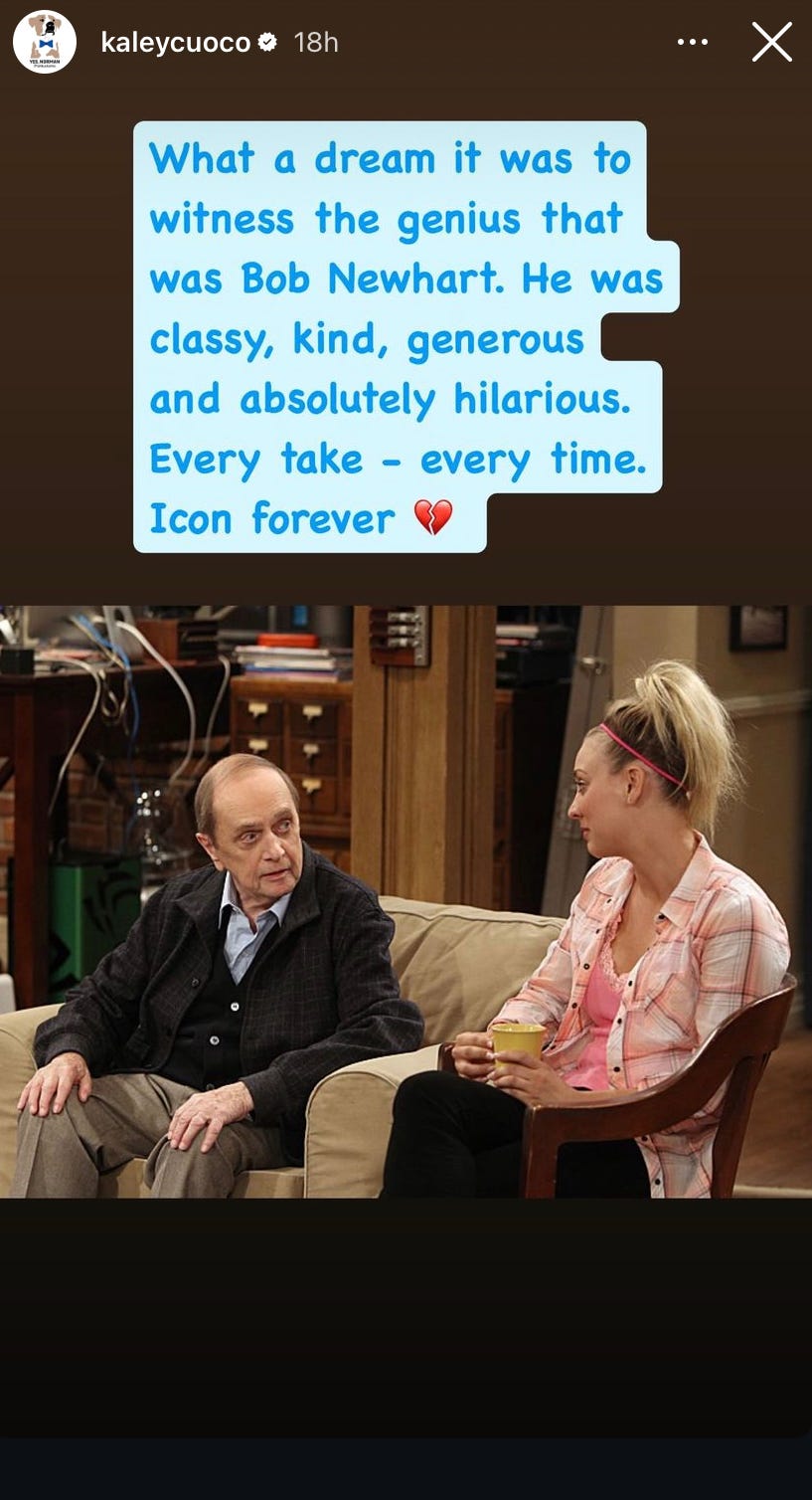 bob newhart death big bang theory kaley cuoco instagram tribute