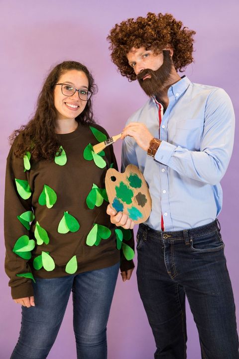 bob ross and a happy little tree halloween costume