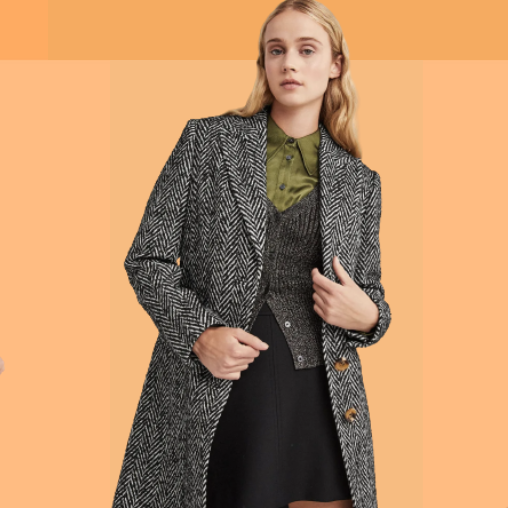 Plus Size Wool Mix Herringbone Overcoat