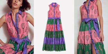 colorful dress featuring tennis racket patterns