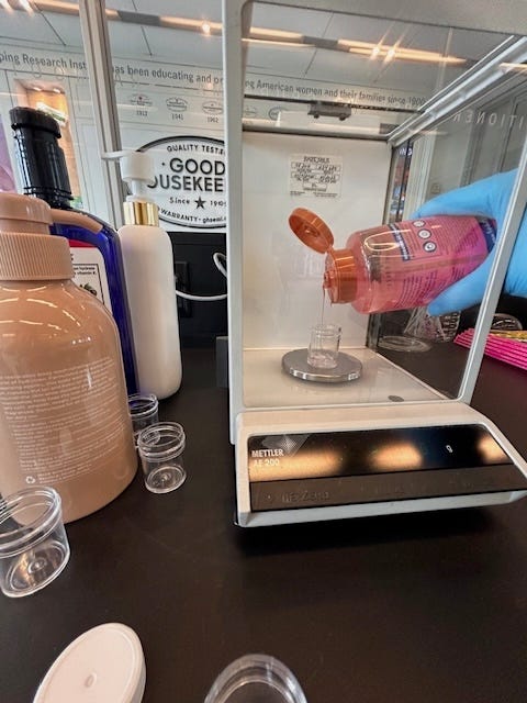 a photo of a body wash being tested in the good housekeeping institute beauty lab