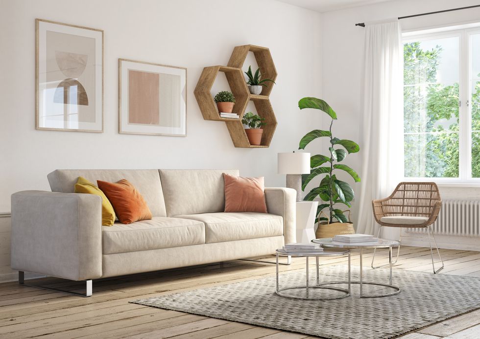 bohemian living room interior 3d render
