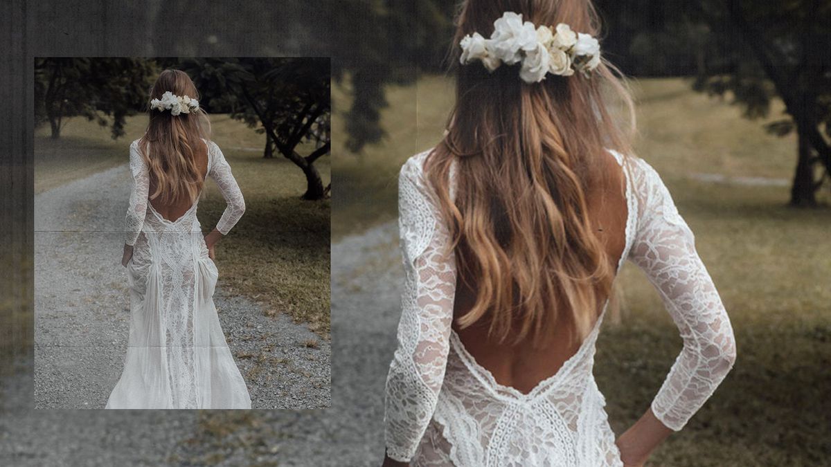 ASOS DESIGN Curve Florence plunge long sleeve wedding dress with