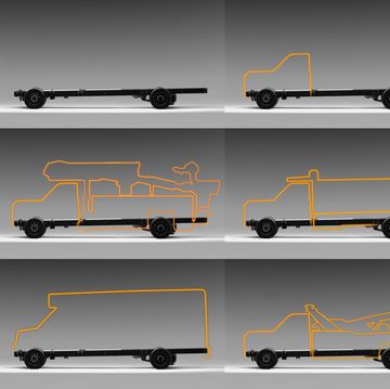 a set of 9 images showing the various application of the bollinger motors electric platform
