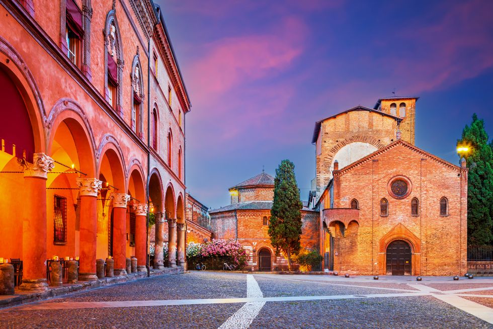 bologna, italy piazza san stefano illuminated, emilia romagna