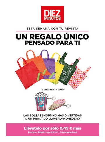 promotional advertisement featuring colorful shopping bags and a keychain