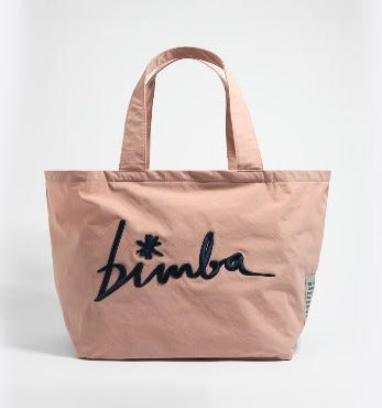 a brown bag with black text