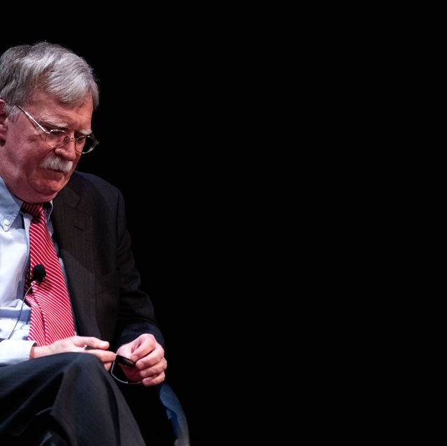 former national security adviser john bolton r speaks on stage during a public discussion at duke university in durham, north carolina on february 17, 2020   bolton was invited to the school to discuss national security weeks after he was thought of as a key witness in the impeachment trial of president donald trump photo by logan cyrus  afp photo by logan cyrusafp via getty images