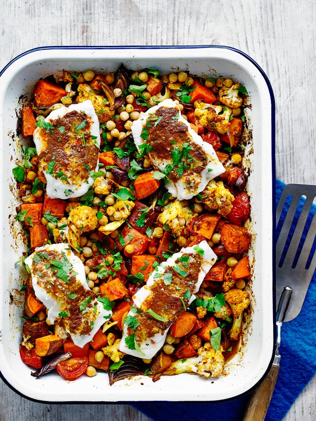 best fish recipes one pot sweet potato and cod traybake